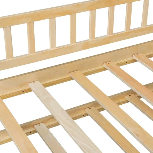 Miniatura 8 de Harper & Bright Designs Cama de madera con nido, marco de cama Platforn para niños de tamaño individual con rieles de valla y techo para niñas