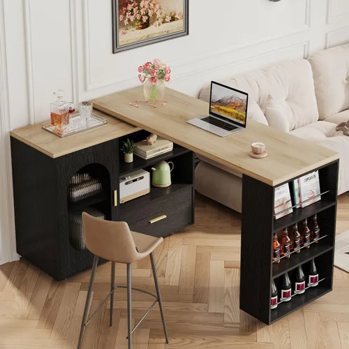 Miniatura 7 de HSH Isla de cocina rodante de 72 pulgadas con asiento, mesa giratoria de 360°, isla de cocina con gabinete de almacenamiento, cajón y estantes