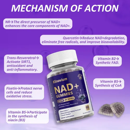Miniatura 7 de Gomitas NAD con trans-resveratrol, suplemento NAD+ para mujeres y hombres con ribósido de nicotinamida