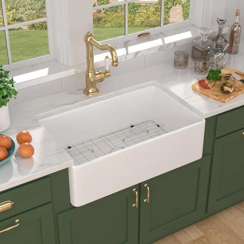 Miniatura 2 de Fregadero de granja – Fregadero de granja blanco de 33 pulgadas, delantal reversible frontal de 33 x 20 pulgadas, instalación de montaje inferior