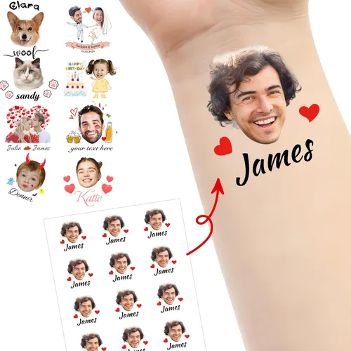 Miniatura 13 de Tatuajes personalizados temporales personalizados temporales con nombre, logotipo, foto facial para adultos, boda, cumpleaños, San Valentín