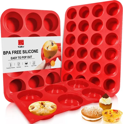 Miniatura 16 de Walfos Juego de moldes de silicona para magdalenas, 2 piezas, mini molde para hornear magdalenas, sin BPA y apto para lavavajillas, antiadherente