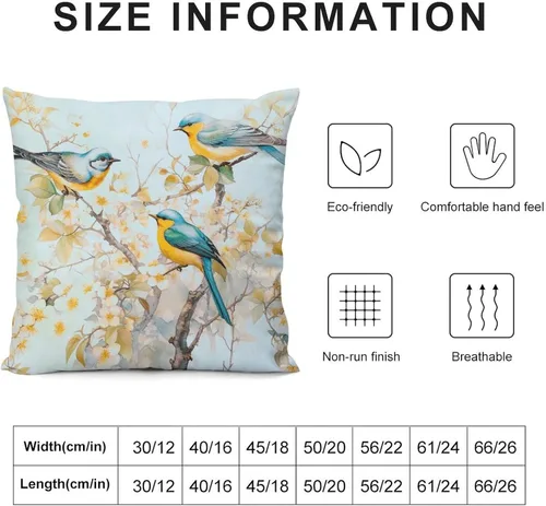 Miniatura 2 de Fundas de almohada decorativas de terciopelo de doble cara de 18 x 18 pulgadas, diseño de ramas de pájaros, para dormitorio, sala de estar