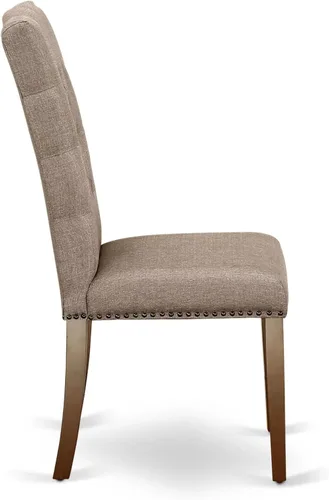 Miniatura 7 de East West Furniture ELP3T16 Elsa Parson - Juego de 2 sillas de comedor tapizadas de tela de lino color caqui oscuro con ribete de cabeza de clavo