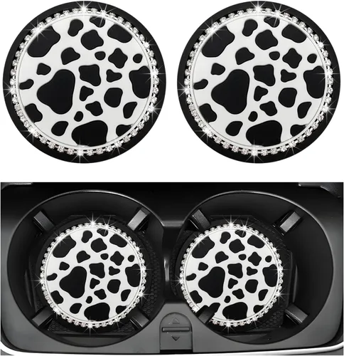 Miniatura 7 de Yourkar 2 piezas de portavasos para automóvil con estampado de vaca, portavasos antideslizantes para automóvil de 7 cm, tapetes para tazas