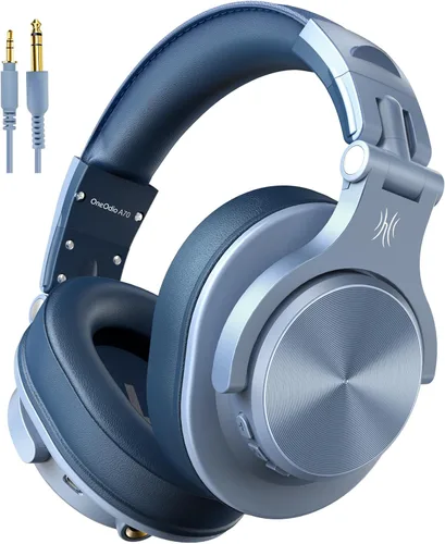 OneOdio Auriculares Bluetooth A70 sobre la oreja, auriculares inalámbricos con tiempo de reproducción de 72 horas, alta resolución, conector de Azul