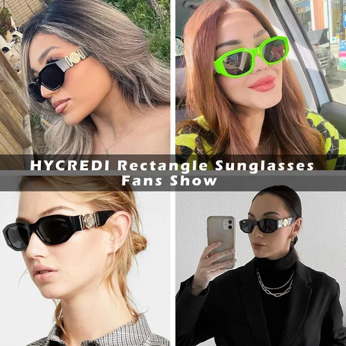 Miniatura 3 de Hycredi Lentes de sol rectangulares para mujeres y hombres, lentes de conducción retro, estilo vintage de los años 90, marco irregular, protección