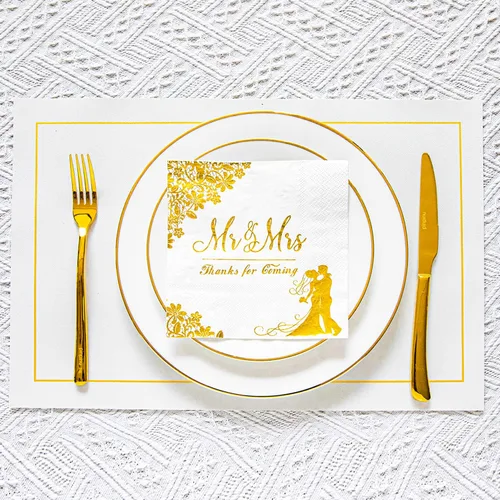 Miniatura 2 de 100 servilletas doradas de boda para recepción, cóctel, desechables para compromiso, decoración de fiesta de despedida de soltera