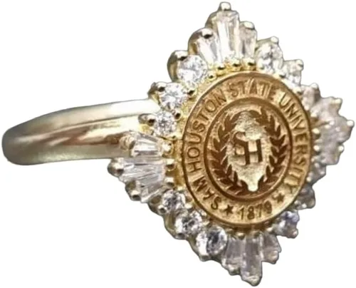 Ssjewel Custom University Logo Ring Personalized College Class Ring For Women Cz Graduation Ring 14K Gold Finish Women High School Ring Handmade