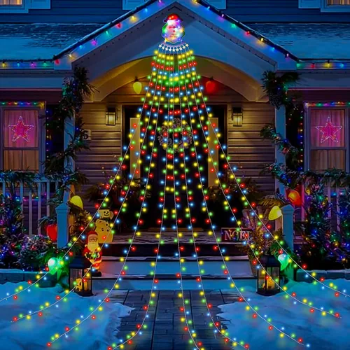 Miniatura 8 de Guirnalda de luces de cascada de Navidad para exteriores, luces de árbol de Navidad con 335 luces LED de 11.48 pies, 9 hebras, 8 modos