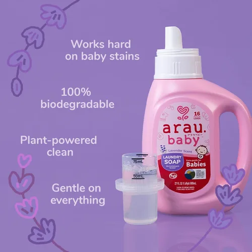 Miniatura 3 de Arau Baby Jabón de lavandería, lavanda, fórmula a base de plantas, seguro para pieles sensibles, detergente para ropa de bebé sin fragancia ni