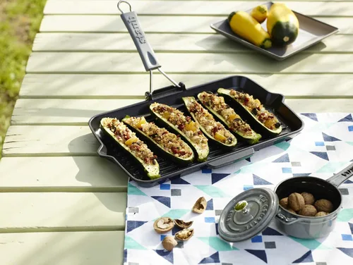 Miniatura 2 de Staub Parrilla plegable rectangular de hierro fundido de 13.4 x 8.3" - Negro mate, fabricada en Francia