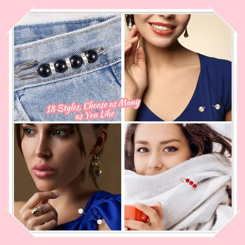 Miniatura 6 de 35 piezas de broche para mujer, suéter, chal, cárdigan, collar, sombrero, clip, escote, retro, perla, cristal, vestido de camisa, clip de camisa