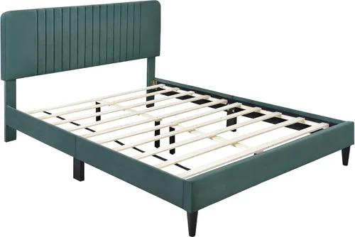 Miniatura 4 de SOFTSEA Marco de cama Queen con cabecero y patas, plataforma de terciopelo tamaño Queen, marco de cama, muebles de dormitorio