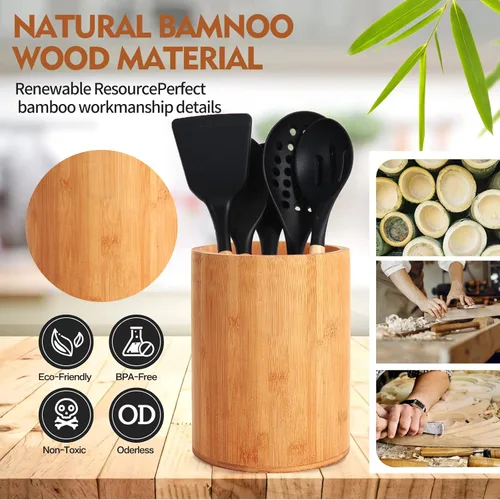 Miniatura 5 de Soporte de bambú para utensilios de cocina, soporte grande para encimera de cocina, cuchara de bambú y soporte para palillos para decoración
