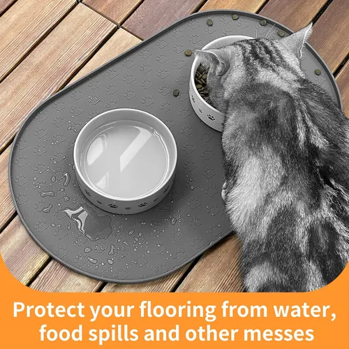 Miniatura 8 de KPWACD Alfombrilla de alimentación para mascotas para perros y gatos, alfombrilla de silicona para mascotas antideslizante impermeable para tazones