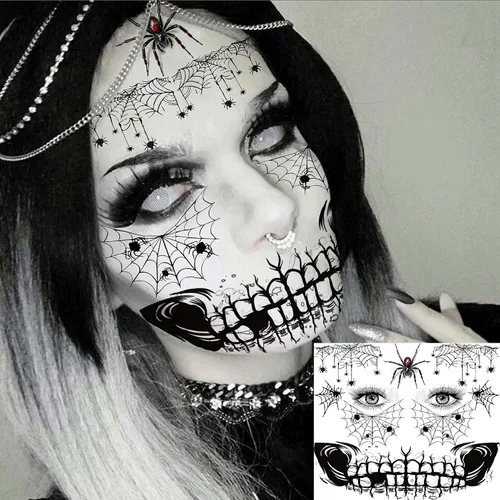 Miniatura 3 de COKTAK 4 hojas de tatuajes faciales de Halloween aterradores para mujeres, hombres y adultos, cicatrices de heridas falsas, maquillaje de bruja