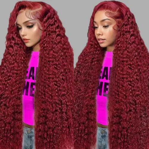 Miniatura 17 de ULRICA 99J - Pelucas de encaje frontal burdeos de 20 pulgadas, pelucas de cabello humano para mujeres negras 13x4, encaje HD burdeos, peluca de Rojo