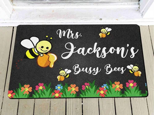 Miniatura 4 de VOTANTA Felpudo de abejas de bienvenida al aula, tapete personalizado con nombre para el profesor, para el regreso a la escuela, tapete decorativo