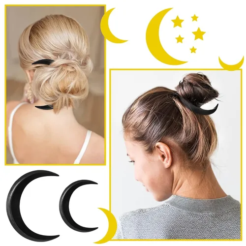 Miniatura 3 de 2 horquillas talladas a mano con luna creciente para mujer, palillo de pelo de luna, pinza para el cabello de luna creciente, horquilla de luna Negro