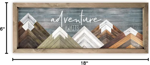 Miniatura 6 de MRC Wood Products Letrero decorativo de pared de estilo rústico con marco de aventura espera, 6 x 18 pulgadas