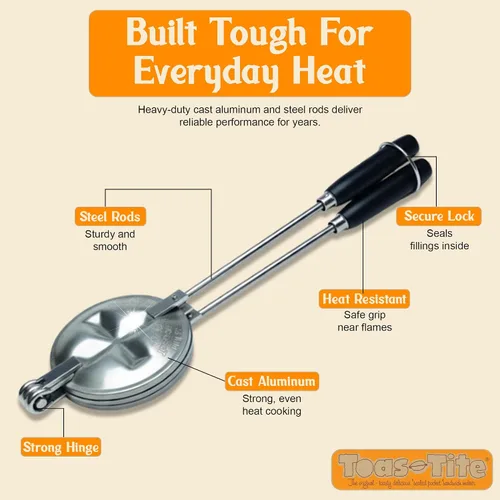 Miniatura 7 de Tid Bit - Máquina de sándwiches de mano, parrilla portátil para sándwiches y prensa para paninis, molde de hierro de aluminio fundido, tostadora
