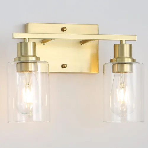 Miniatura 7 de Lámparas de tocador de baño de 3 luces, apliques de pared negro mate con pantallas de vidrio transparente, iluminación de pared moderna de granja
