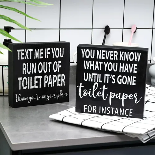 Miniatura 2 de 2 letreros divertidos de madera para decoración de baño, decoración clásica de madera, papel higiénico rústico, arte de pared de madera