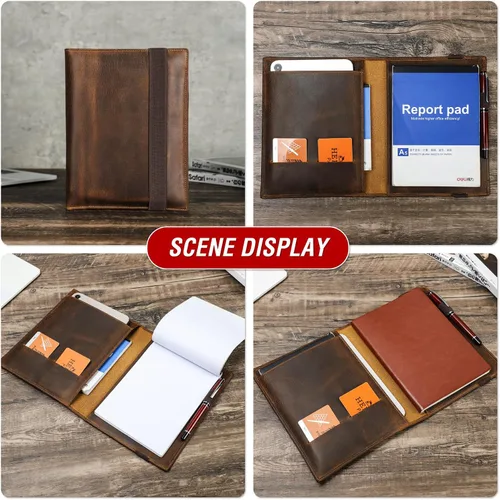 Miniatura 2 de Top Grain Leather - Padfolio de 8.3 pulgadas para hombres y mujeres, diseño vintage hecho a mano, organizador multifuncional de cartera de negocios