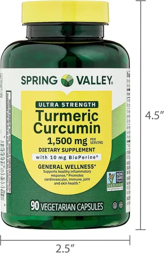 Miniatura 8 de Suplemento de curcumina de cúrcuma Spring Valley – Ultra Strength 1,500 mg, 90 cápsulas vegetarianas, apoya el bienestar articular y general