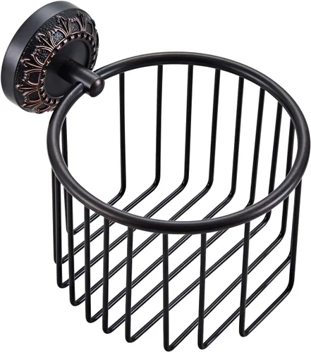 Soporte de papel higiénico montado en la pared, contenedor organizador de almacenamiento de baño, color negro antiguo, bronce aceitado