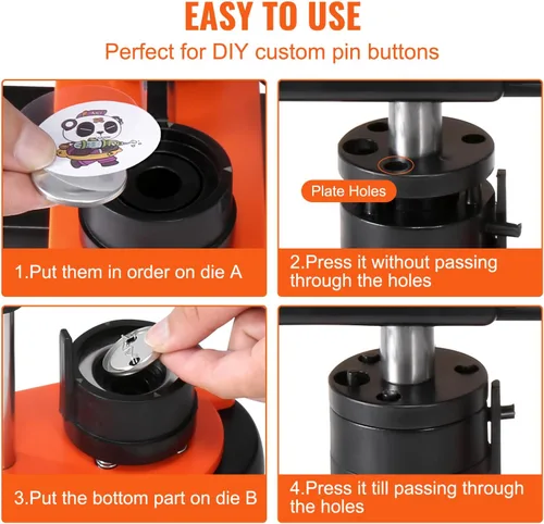 Miniatura 5 de VEVOR - Máquina para hacer botones, 32mm/1.25 pulgadas con 500 piezas de botones, kit de prensa de punzón con mango ergonómico en arco, máquina