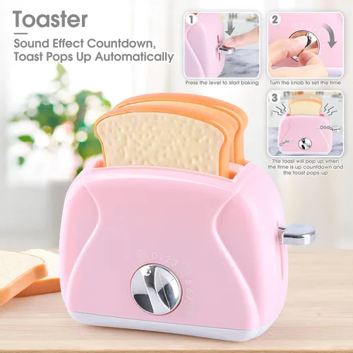 Miniatura 5 de Juguetes de electrodomésticos de cocina, juego de accesorios de cocina para niños, juguetes de cocina de simulación para niños de 4 a 8 años, Rosa