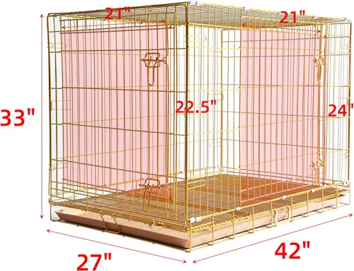 Miniatura 2 de Homey Pet Jaula de Cobre Dorado para Perros de 42 Pulgadas, Jaula de Perro Plegable y Portátil de Alambre de Metal con Rejilla de Suelo Extraíble