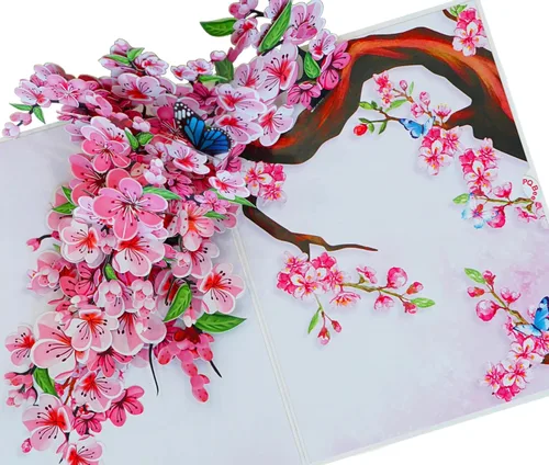 Miniatura 7 de Tarjetas de cumpleaños 3D de flor de cerezo para mujer, tarjeta desplegable para el día de la madre, aniversario 3D, día de San Valentín, regalos
