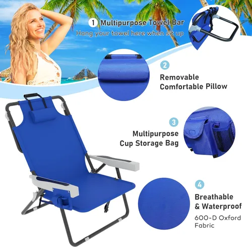 Miniatura 7 de MUPATER Silla plegable portátil, tumbona plegable para patio al aire libre con bolsillo desmontable, sillas de playa para adultos resistentes