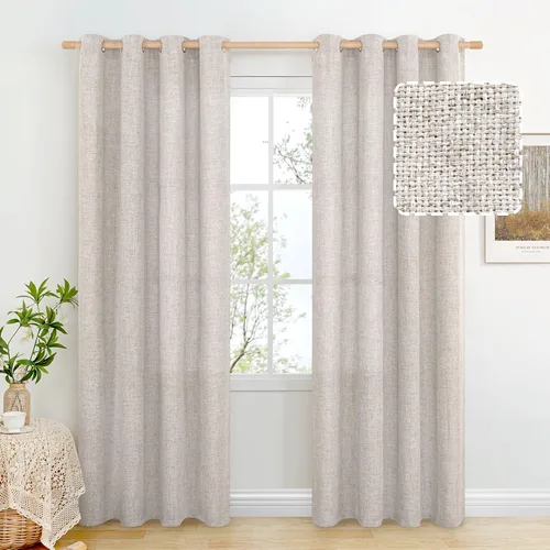 Miniatura 77 de BGment Cortinas de Lino Beige de 63 Pulgadas de Largo 2 Paneles - Tratamientos para Ventanas con Textura de Arpillera Filtrantes de Luz Cortinas