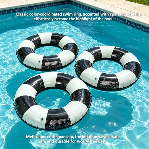 Miniatura 6 de Flotadores de piscina a rayas de 32 pulgadas para adultos, paquete de 3 flotadores inflables de piscina - Flotador de piscina de verano para adultos