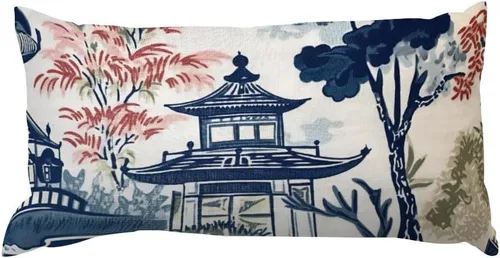 Miniatura 39 de Chinoiserie Throw Pillow Case Red Peony Floral Lumbar Pillowcases Asian Style Decorative Pillow Home Cotton Linen 12x18 Rustic Cushion Cover for