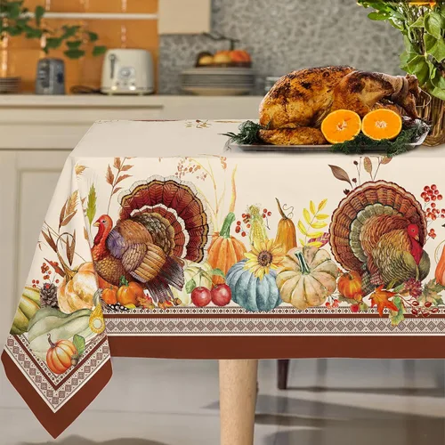 Miniatura 27 de Mantel rectangular de Navidad de 60 x 84 pulgadas, mantel de decoración navideña de alce, poliéster, impermeable y resistente a las arrugas, mantel