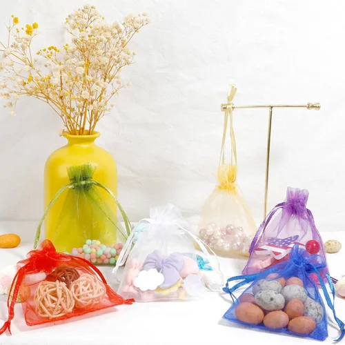 Miniatura 5 de Bolsas de organza, bolsa de organza transparente, 50 unidades, pequeñas bolsas de organza con cordón de 3 x 4 pulgadas, bolsas de regalo de joyería