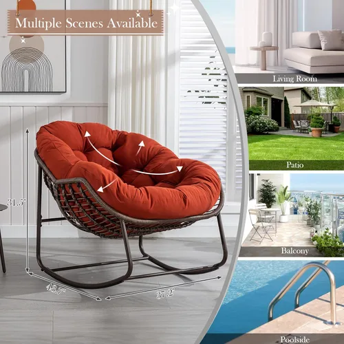 Miniatura 7 de Mecedora de gran tamaño para interiores, cómoda silla mecedora de pana con cojín grueso y marco, silla mecedora grande de mimbre para sala de estar