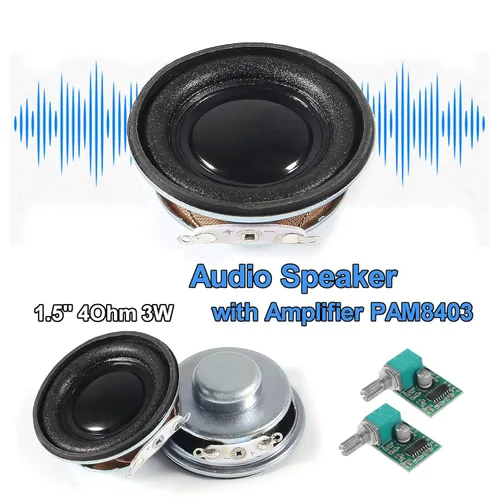 Miniatura 2 de 2 altavoces estéreo de audio de 1.5 pulgadas, 4 ohmios, 3 W, 2 altavoces redondos + 2 amplificador digital de 3 x 2 CC 5 V PAM8403 módulo