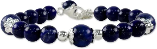 Miniatura 2 de NOVICA Lapislázuli Plata de ley 925 pulsera con abalorio, 7.75," "Deep floral