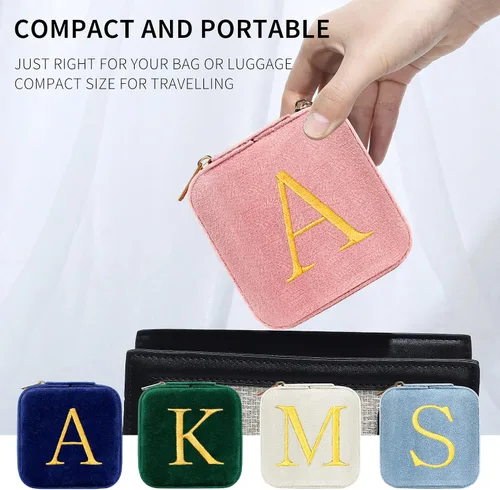 Miniatura 4 de Joyero de viaje de terciopelo de felpa, organizador de joyería, pequeño soporte de joyería de viaje, artículos esenciales de viaje, regalos