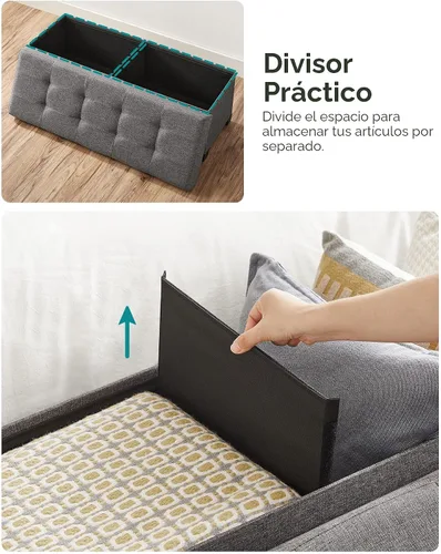 Miniatura 8 de SONGMICS Banco otomano de almacenamiento, reposapiés plegable con patas, 15 x 43 x 15.7 pulgadas, banco de extremo de cama, baúl de almacenamiento