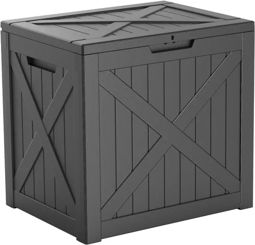 Miniatura 22 de Caja de almacenamiento impermeable para exteriores de 180 galones, caja de resina resistente a los rayos UV con varilla hidráulica para mayor 2-Gris