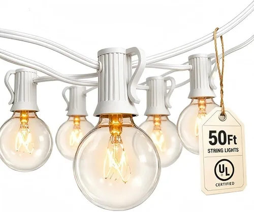 Miniatura 11 de Cadena de luces navideñas para exteriores de 25 pies, luces de patio globo G40 con 27 bombillas de vidrio transparente (2 de repuesto), luces