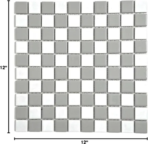 Miniatura 8 de Tenedos Mosaico cuadrado de porcelana a cuadros gris y blanco, aspecto brillante, 1-1/8 x 1-1/8 pulgadas para suelos de baño, paredes, salpicaduras