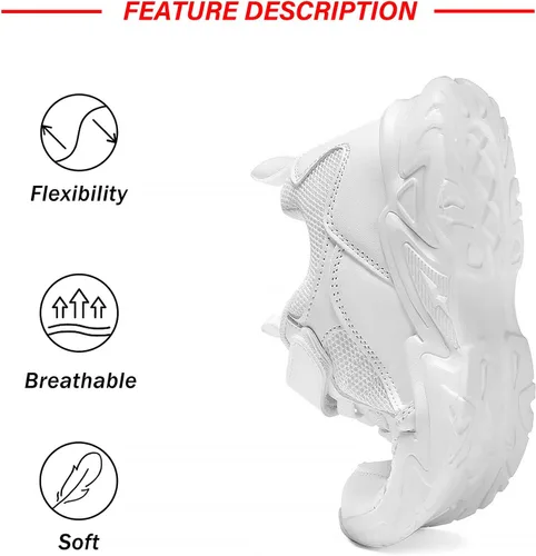 Miniatura 4 de Tenis unisex blancos transpirables para niños y niñas, tenis ligeros para correr, para niños pequeños, niños grandes, calzado de gimnasio